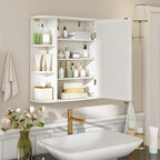 Tangkula Bathroom Medicine Cabinet with Mirror, Modern Wall Mounted Space-Saving Storage Organizer with Mirrored Door, 4 Internal Shelves & 6 Open Side Shelves, Bathroom Wall Cabinet (White)
