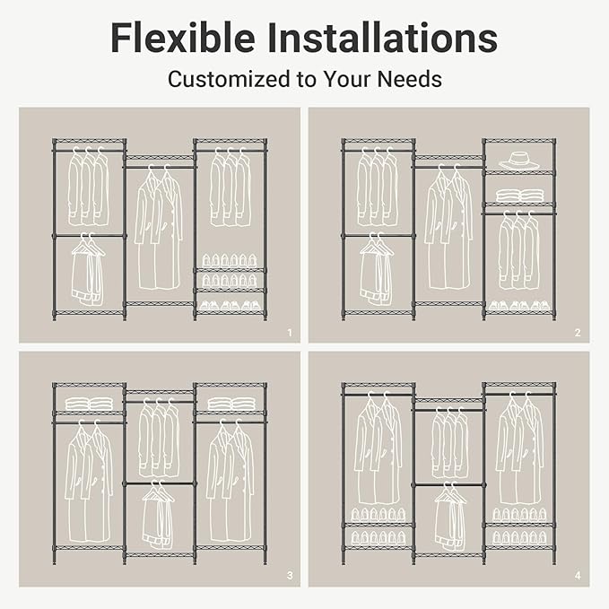 VIPEK V5C Bedroom Armoires Portable Clothes Closet Rack, White Metal Clothing Rack with Black Cover, Adjustable Custom Freestanding Closet Wardrobe Heavy Duty Covered Clothes Rack, Max Load 890LBS