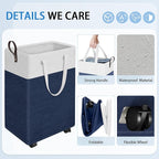 HomeHacks 75L Rolling Laundry Basket with Wheels, Collapsible & Waterproof Laundry Hamper, Mobile Clothes Hamper, Storage Laundry Bins with Handles for Laundry Room, Bedroom, Bathroom & Dorm, Blue