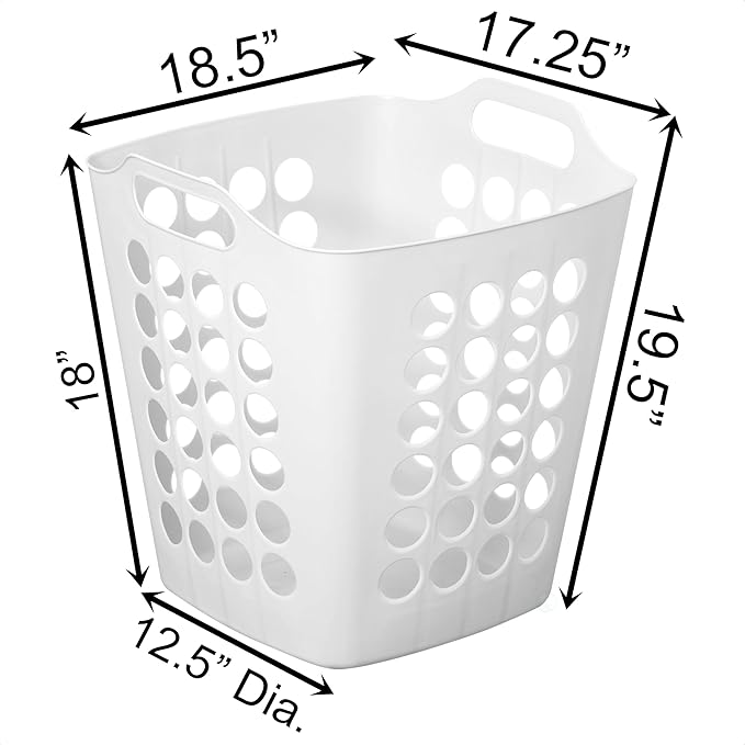 Flexible Plastic Laundry Basket - Square Storage Hamper with Side Handles for Easy Carrying - Versatile Organizer for Laundry, and Household Storage, White 50 Litter