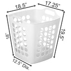 Flexible Plastic Laundry Basket - Square Storage Hamper with Side Handles for Easy Carrying - Versatile Organizer for Laundry, and Household Storage, White 50 Litter