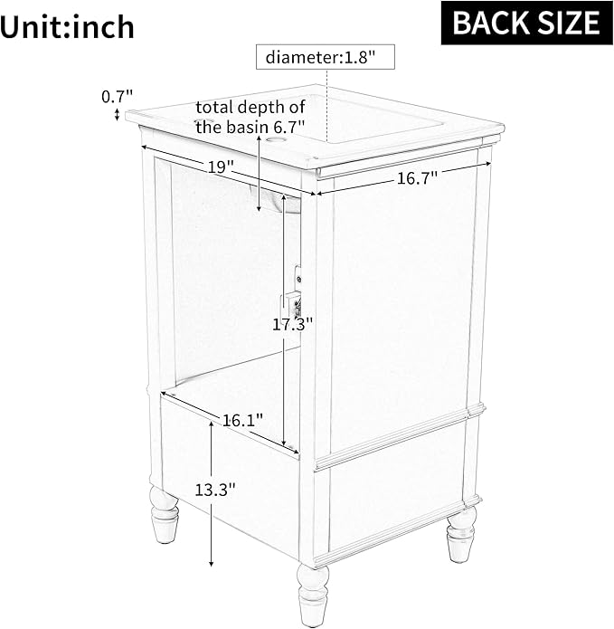 20" Small Bathroom Vanity with Sink,Doors and Drawer,Wood Mid-Century Modern Bathroom Sink Cabinets with Adiustable Foot Pads,for Small Space,Freestanding (Black)