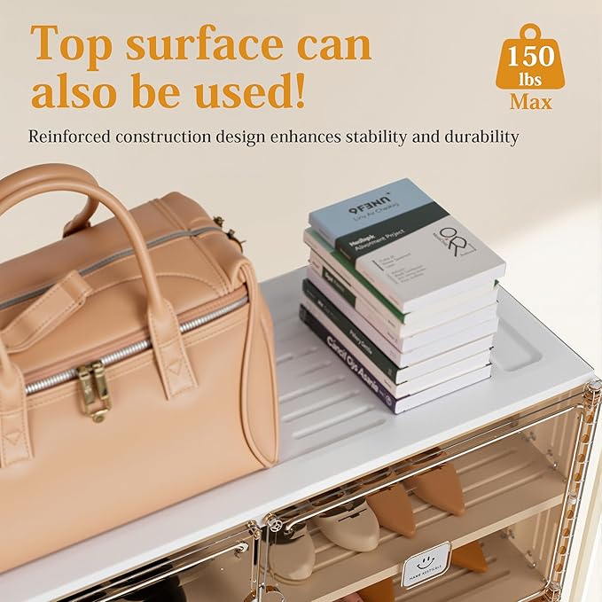 Foldable Shoe Rack Organizer for Entryway with Clear Magnetic Doors - Large Capacity Shoe Cabinet for Boots, Sneakers & All Shoes, Easy Assembly, White 9-Tier 36 Pairs