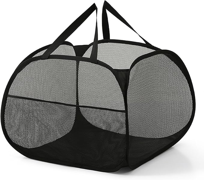 Kimmama Collapsible Mesh Laundry Basket,Foldable Pop Up Laundry Hamper with Side Pocket,Removable Clothes Storage Bin with Handle for Laundry Room,College Drom,Bathroom,Kid Room,Travel,95L,Black