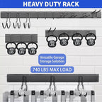 Shed Tool Organizer Wall Mount, 64inch Heavy Duty Garden Tool organizer Storage System, Easy Install With 10 Adjustable Hooks, For Garage, Basement, Shed, Workshop(Black)