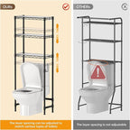 3-Tier Over The Toilet Storage Shelf,Heavy Duty Adjustable Metal Bathroom Rack with Toilet Paper Holder & Hooks,Space-Saving Organizer for Bathroom,10”D x 24”W x 66”H,Black