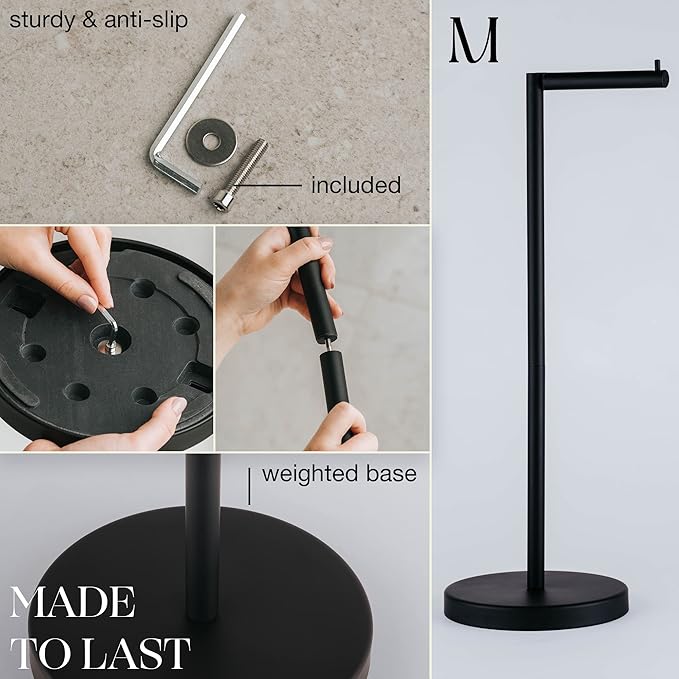 Marmolux Acc - Free Standing Toilet Paper Holder 1pc - Bathroom Storage for 4 Rolls of Tissue Modern Stainless Steel Matte Black Toilet Paper Holder. - Tp Holder Stand
