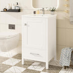 20" Small Bathroom Vanity with Sink, Soft-Close Drawer and Door, Wood Modern Single Bathroom Sink Cabinet with Doors and Shelves, Adjustable Foot Pads, for Small Space (White)