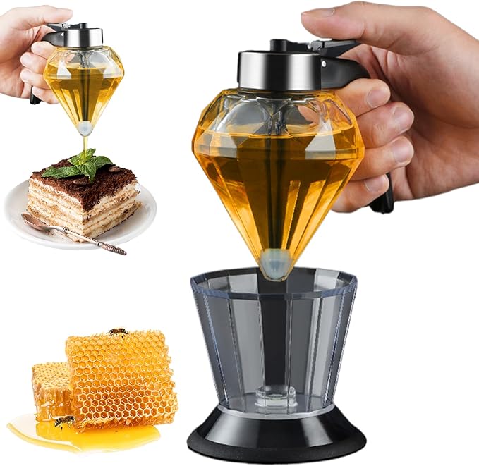 Glass Honey Dispenser 200ml Clear Honey Pot No Drip with Stand and Handle Syrup Dispenser Jar for Breakfast Coffee Kitchen Use Sugar Maple Syrup Container