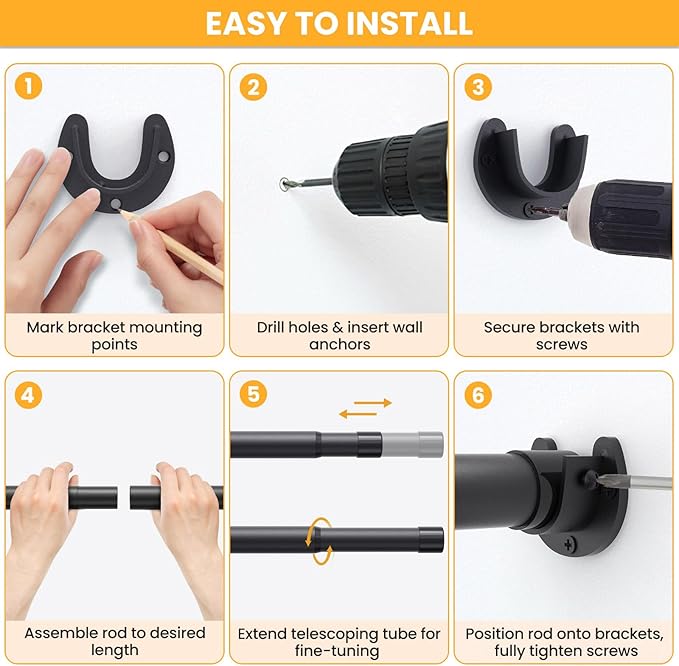 2 Pack Closet Rods for Hanging Clothes,17-83 Inch No-Cut Stepless Adjustable Closet Rod, 1.3 Inch Heavy Duty Metal Closet Hanging Rod with Brackets, Closet Bar for Closet, Laundry Room, RV, Wardrobes