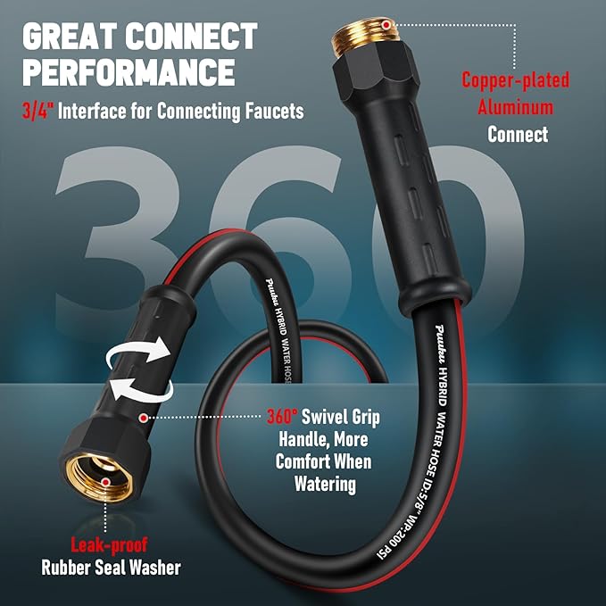 Garden Hose 50 ft x 5/8", NON-EXPANDABLE Heavy Duty Premium Flexible Water Hose, No Kink, Leakproof, Lightweight Hybrid Hose with Male to Female Fittings for Household&Backyard