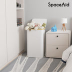 SpaceAid Laundry Hamper with Lid, 110L Large Tall Clothes Basket Bin with Bamboo Handles, Collapsible Laundry Hamper for Bedroom, Bathroom, Dorm, Laundry Room - White