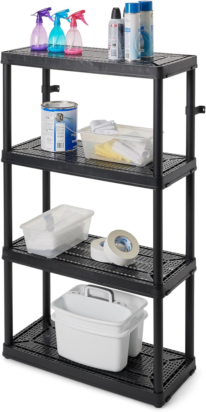 Gracious Living 2 Pack Storage Rack, 4 Shelf Fixed Height Medium Duty Unit, Black