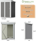 Greesum 5×3 FT Outdoor Storage Shed, Metal Storaged Sheds Without Floor, Tool Sheds with Lockable Doors and Slooping Roof for Garden, Patio, Backyard, Gray