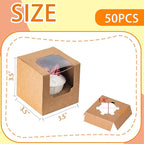 BOOMIBOO 50 Pack Individual Cupcake Containers, Cupcake Boxes with Window, Food Grade Cupcake Holders with Inserts, Stackable Deep Cupcake Carrier Easy Transport and Presentation (Brown)