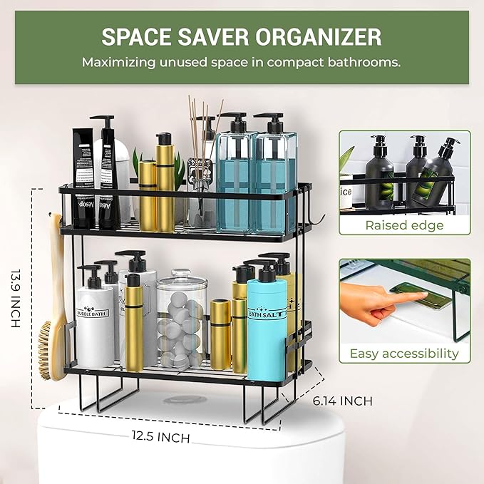DINEST 2 Tier Over the Toilet Storage Shelf Rack Organizer, Sturdy Bathroom Organizer Shelves, Space Saver Multifunctional Wall Mounted Design, No Drilling Anti-Rust Bathroom - Black