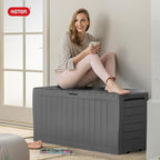 Keter Marvel Plus 71 Gallon Resin Outdoor Storage Box for Patio Furniture Cushions, Throw Pillows, Garden Tools and Pool Floats, Light Grey