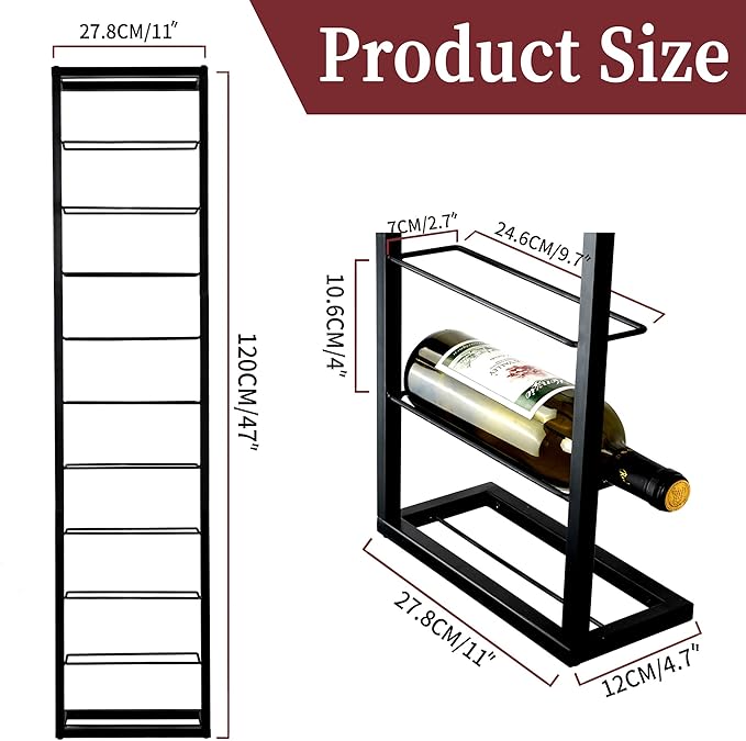 Wall Mounted Wine Rack: Metal Hanging 10 Bottle Wine Holder - Black Wine Storage Rack