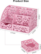 EasyPAG Desk Organizer and Pen Holder for Desk, Mesh Office Supplies Storage Caddy with Drawer for Small Space, Desktop Organizer for Home Office, Pink