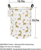 QUEENLALA Large Storage Basket,Laundry Hamper/Bathroom/Home Decor/Collapsible Round Storage Bin,Boys and Girls Hamper/Boxes/Clothing(Round-Yellow Giraffe)