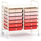 GOFLAME 12-Drawer Rolling Storage Cart, Multifunctional Art Craft Organizer Cart, Mobile Utility Storage Cart with Removable Drawers & Lockable Wheels, Craft Cart for Home Office School, Pink Gradient