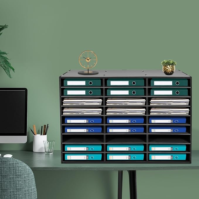 LOYALHEARTDY Literature Organizer, 27 Slots Compartments Paper Sorter PVC Mail Organizer, Literature Holder for School Office Study, Black, 31.5"(L)*12"(W)*21.7"(H)