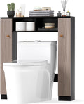 Tangkula Over The Toilet Storage Cabinet, Freestanding Above Toilet Organizer w/ 10-Level Adjustable Shelves & Crossbar, Anti-Tipping Device Included, Bathroom Space Saver (Modern, Black)