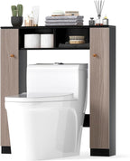 Tangkula Over The Toilet Storage Cabinet, Freestanding Above Toilet Organizer w/ 10-Level Adjustable Shelves & Crossbar, Anti-Tipping Device Included, Bathroom Space Saver (Modern, Black)