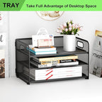 3 Tier Paper Letter Tray Organizer for Desk, Mesh File Folder Document Organizer with Handle for Home Office Supplies Desktop Accessories, Black