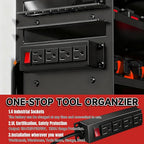 33" W Power Tool Organizer with Charging Station, 4 Layers Heavy Duty Metal Tool Storage Rack Wall Mount 8 Cordless Drill Holder with 4 Power Strip, Battery Organizer for Garage, Workbench,Tool Room