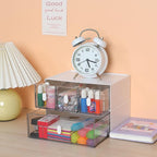 Desktop Storage Drawers, Plastic Desk Organizer with 3 Drawers, Modular Stackable Toolbox Units for Office Stationary, Makeup Container, Bathroom Countertop (1 Tall Layer, White & Clear)