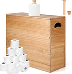 Bokon 32L Wooden Toilet Paper Holder with Lid and Handle, Waterproof and Mildew-Proof- Mega Capacity, Toilet Papers Organizer for Bathroom Standing for 9-12 Rolls Bathroom Accessories(Natural)
