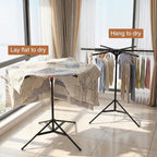 4-Leg Clothes Drying Rack with 6 Adjustable Poles, 20 Windproof Hooks and 2 Sock Clips Foldable Laundry Drying Rack, Space-Saving Indoor/Outdoor Clothes No-Installation Drying Stand, Black