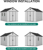 YITAHOME 8x10 FT Outdoor Storage Shed with 2 Vision Windows, Extra Thick Plastic Garden Shed, Waterproof Heavy Duty Resin Shed with Floor, Vents & Lockable Doors for Patio, Bikes Tools Supplies, Gray