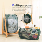 HONOMA Sturdy Mesh Laundry Hamper Basket Bag,Pop up Basket with Side Pocket for Laundry Room, Bathroom, Kids Room, College Dorm or Travel (Pop Vertical, Emerald)