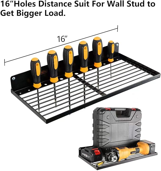 Power Tool Organizer with Charging Station,Drill Holder Wall Mount,Garage Storage Shelves for Organization and Storage,Heavy Duty Pegboard Wall Organizer Set Solid Metal Black 2 Pack 4 Set…