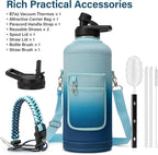 Insulated Water Bottle | Thickened Stainless Steel for Gym and Hiking with Straw, Carrier Bag, Handle Strap | BPA-Free 87 oz
