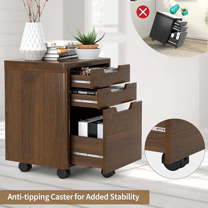 Giantex 3 Drawer Mobile File Cabinet Rolling Cabinets Filler with Lockable Casters, Vertical Deep Storage Filing Cabinet for Home & Office Printer Stand