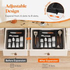 Lifewit Utensil Organizer for Kitchen Drawer, Expandable Cooking Silverware Tray, Adjustable Cutlery Flatware Holder, Plastic Spatula Tools Storage Divider, 13-22.3 x 16.7", Black
