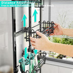 HapiRm 5 Tier Over the Door Shower Caddy, Hanging Shower Caddy with 28 Hooks and 2 Toothbrush Holders, No Drilling Adjustable Hanging Bathroom Organizer - Black