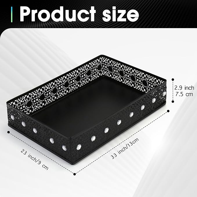 Desk Drawer Organizer, A4 Large Metal Mesh Desk Rrganizer Tray, Carved Hollow Floral Tray, Versatile Storage Box Set for Office Home Supplies,13x9x3 inches (Rhinestones,2 PCS)