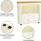 Toilet Paper Storage with Bamboo Lid,Foldable Basket Organizer for Bathroom, Holds 9 Mega/12 Regular Rolls, Waterproof Toilet Paper Holder Storage with Non-Slip Base,Beige