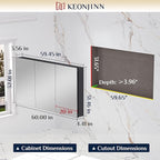 Keonjinn 60 x 32 Inch Medicine Cabinet, Assembly Required, Black Bathroom Medicine Cabinets Mirror, Lightweight, Adjustable Shelves, Surface Mount or Recessed, Tempered Glass