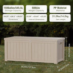 Outdoor Storage Box Waterproof, 150 Gallon Lockable Resin Deck Box Large, Patio Storage Bin for Pool Accessories Cushion Furniture, Garden Tools, UV-Resistant Outside Delivery Grey