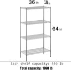 18" Deep x 36" Wide x 64" Height Wire Shelving Kit | 4-Tier | NSF Commercial Storage Rack Unit