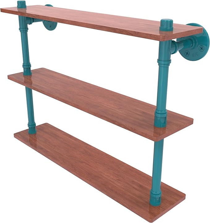 Allied Brass P-490-22-TWS-GLT Pipeline Collection 22 Inch Ironwood Triple Shelf, Glokzin Teal