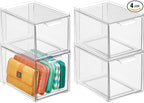 mDesign Shoe Storage Box with Drawer – Sturdy Plastic Storage Box for Shoes – Stackable Drawer Box for Shoes, Accessories and More – Pack of 4 – Clear