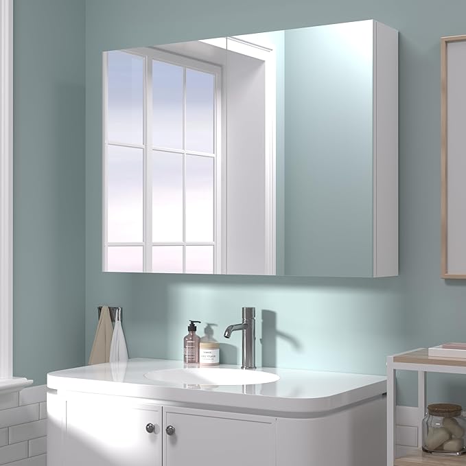 24x32 inch Bathroom Wall Cabinet, Saver Storage Cabinet, Medicine Cabinet with 2 Door and Adjustable Shelves, White（Assembly Required）