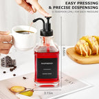 Coffee Syrup Dispenser for Bar, Glass Syrup Bottle with Pump, Coffee Pump Dispenser Bottle with Tray, Spoon for Station,16.9 oz, Black, 500 ml