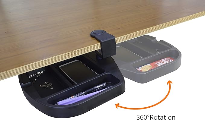 ApexDesk Clamp-On Under Desk 360-Degree Swivel Drawer - Perfect Office Storage Accessory For Your Existing Standing Desk (Clamp-On Desk Drawer - Black)